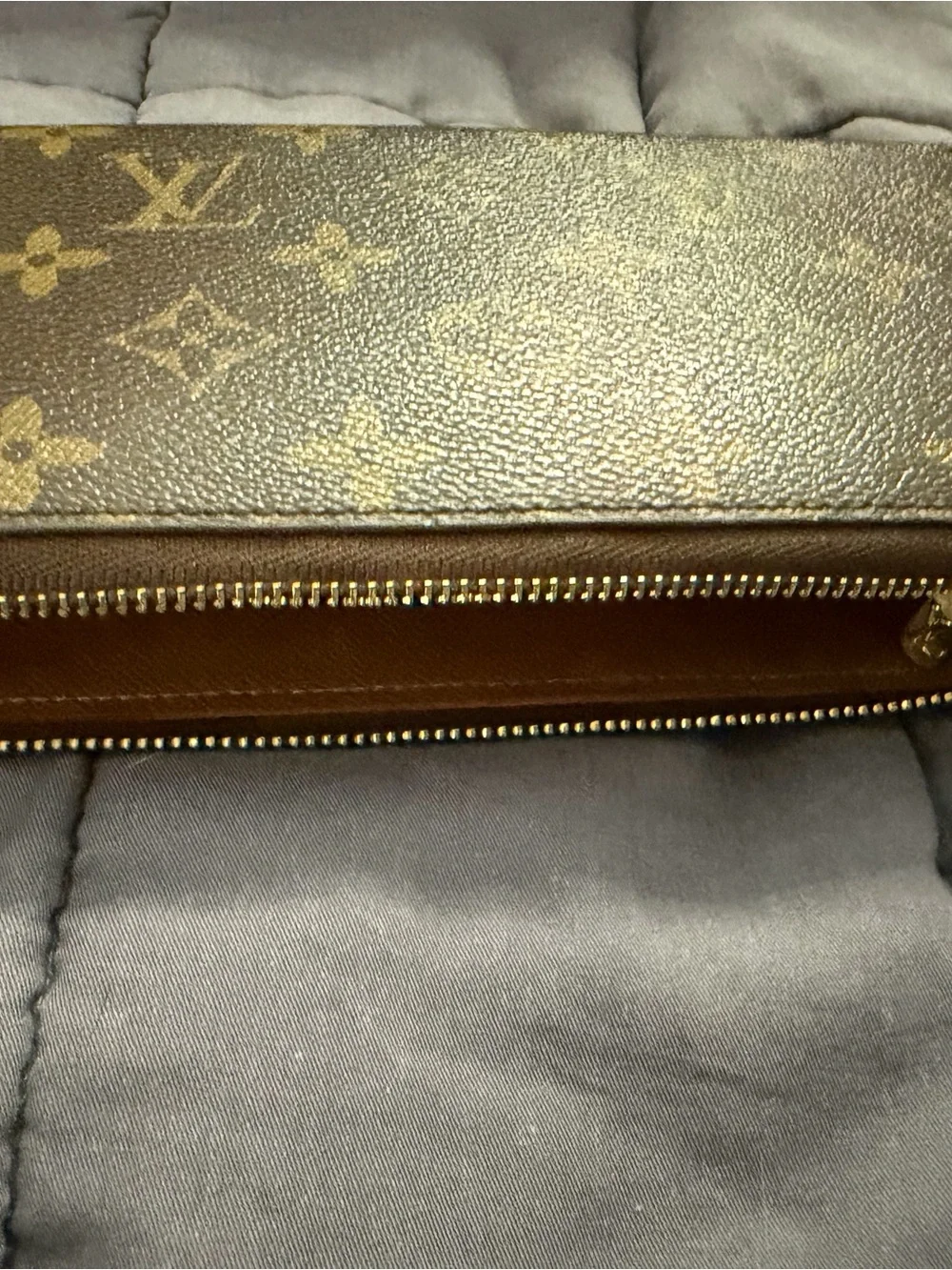 Louis Vuitton Brown Monogram Zip Wallet with Gold Accents